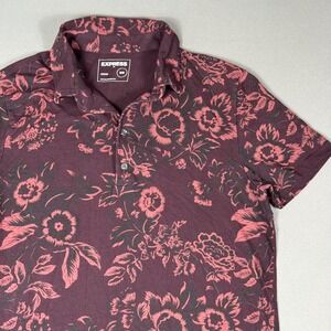 Express Shirt Floral Maroon Polo Short Sleeve Graphic Tee Mens Size M